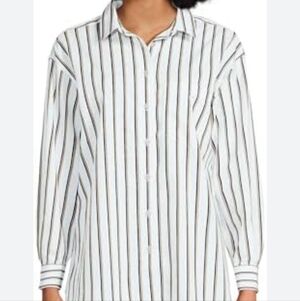 TULIP Button Tunic Prepi Blue and White Women's Size Large Cotton 3/4 Sleveeles